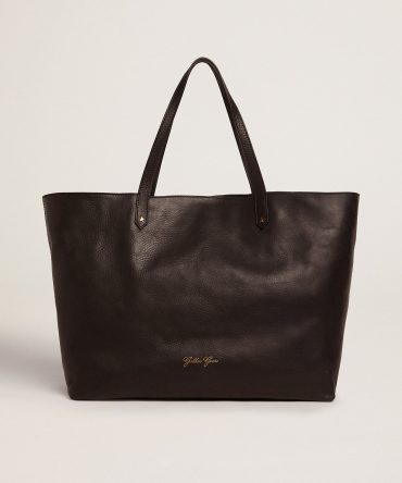Pasadena Bag in black hammered leather with gold logo on the front