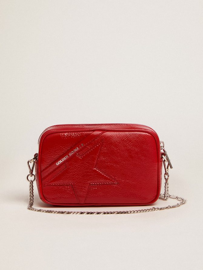 Women’s Mini Star Bag in red painted leather with tone-on-tone star