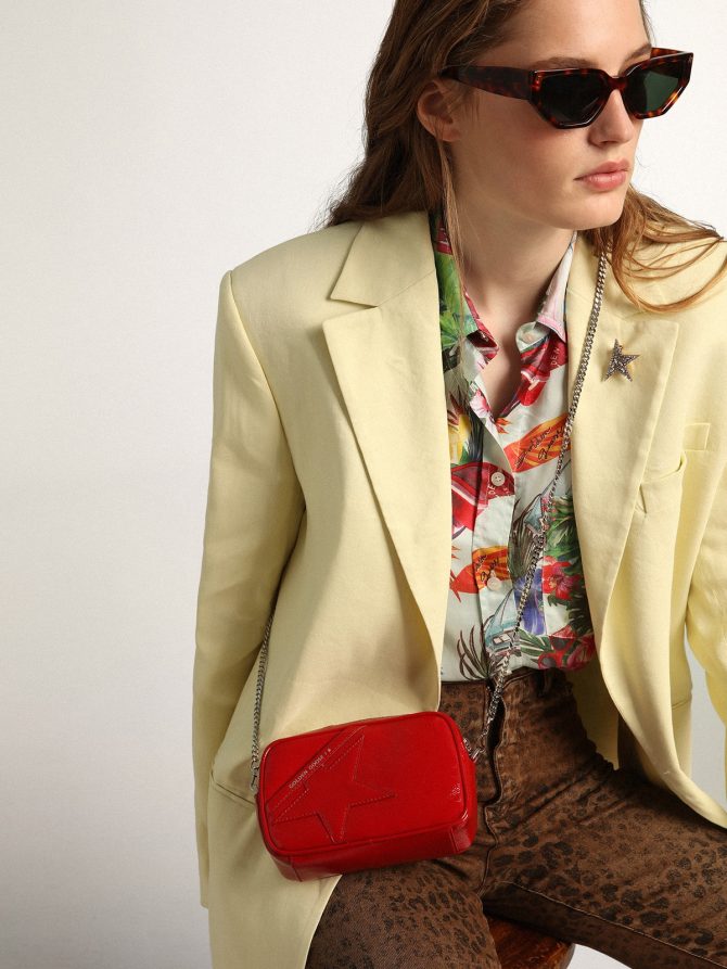 Women’s Mini Star Bag in red painted leather with tone-on-tone star - Image 3