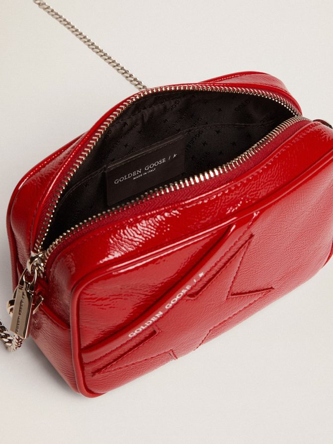 Women’s Mini Star Bag in red painted leather with tone-on-tone star - Image 4
