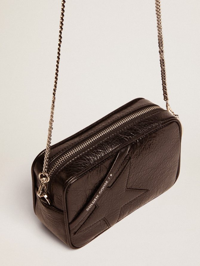 Women’s Mini Star Bag in black glossy leather with tone-on-tone star - Image 2