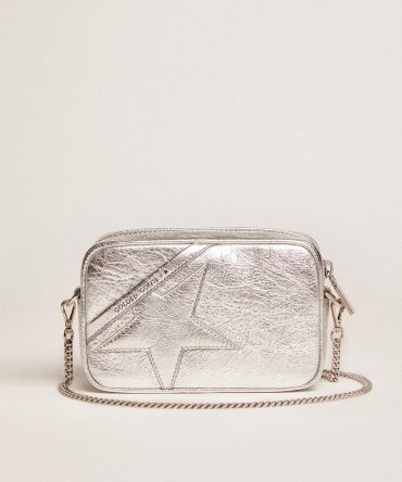 Women’s Mini Star Bag in silver laminated leather with tone-on-tone star
