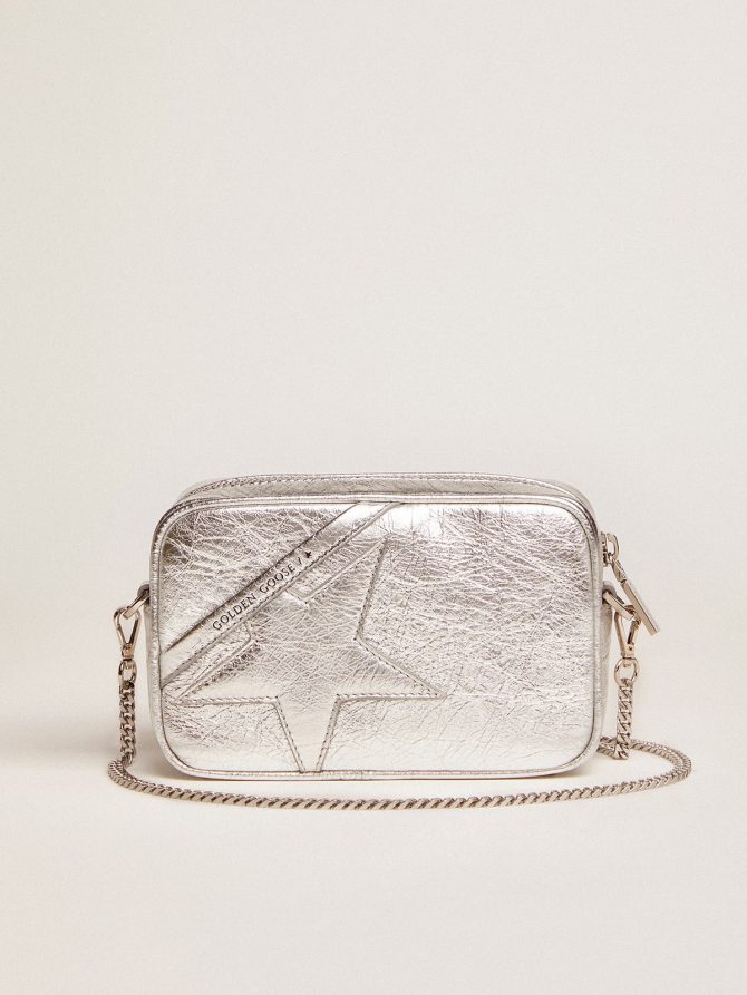 Women’s Mini Star Bag in silver laminated leather with tone-on-tone star