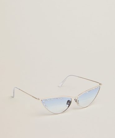 Sunglasses cat-eye style with silver frame and crystals