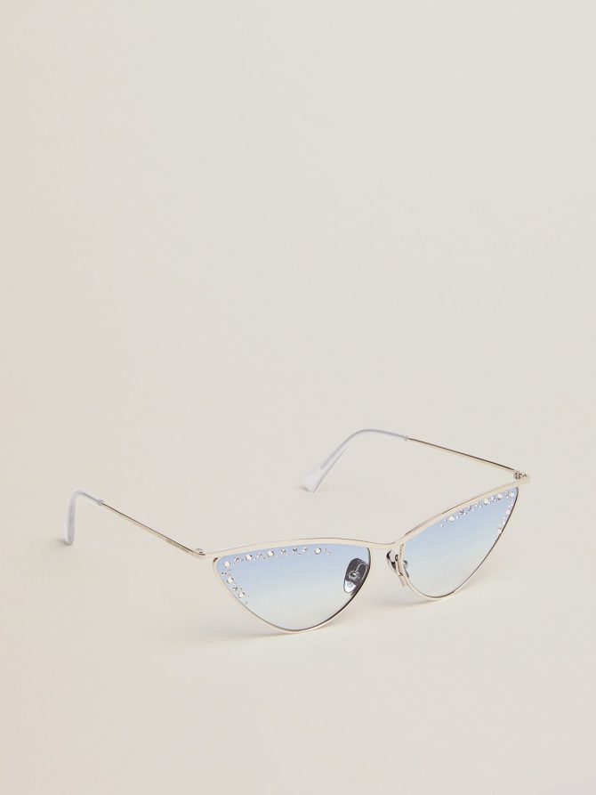 Sunglasses cat-eye style with silver frame and crystals