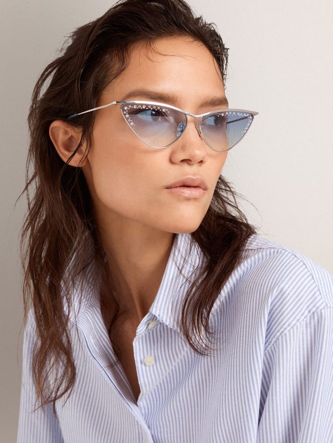Sunglasses cat-eye style with silver frame and crystals - Image 3