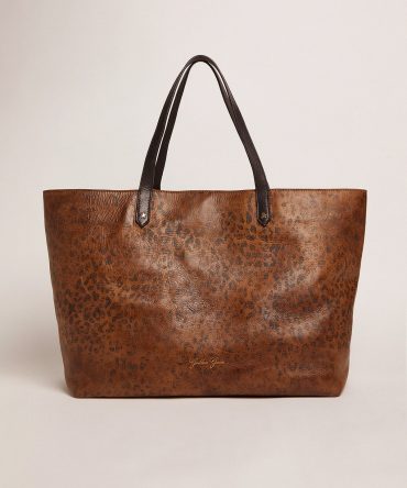 Pasadena Bag in hammered leather with leopard print and contrasting black handles