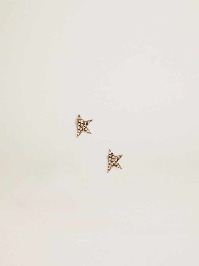 Women’s stud earrings in antique gold color with crystals
