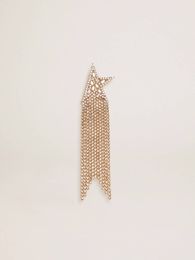 Women’s single drop earring in antique gold color with decorative crystals