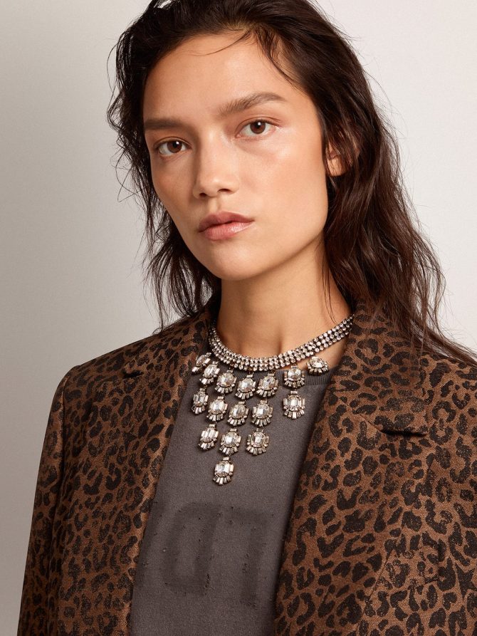 Women’s necklace in antique gold color with drop crystals - Image 2