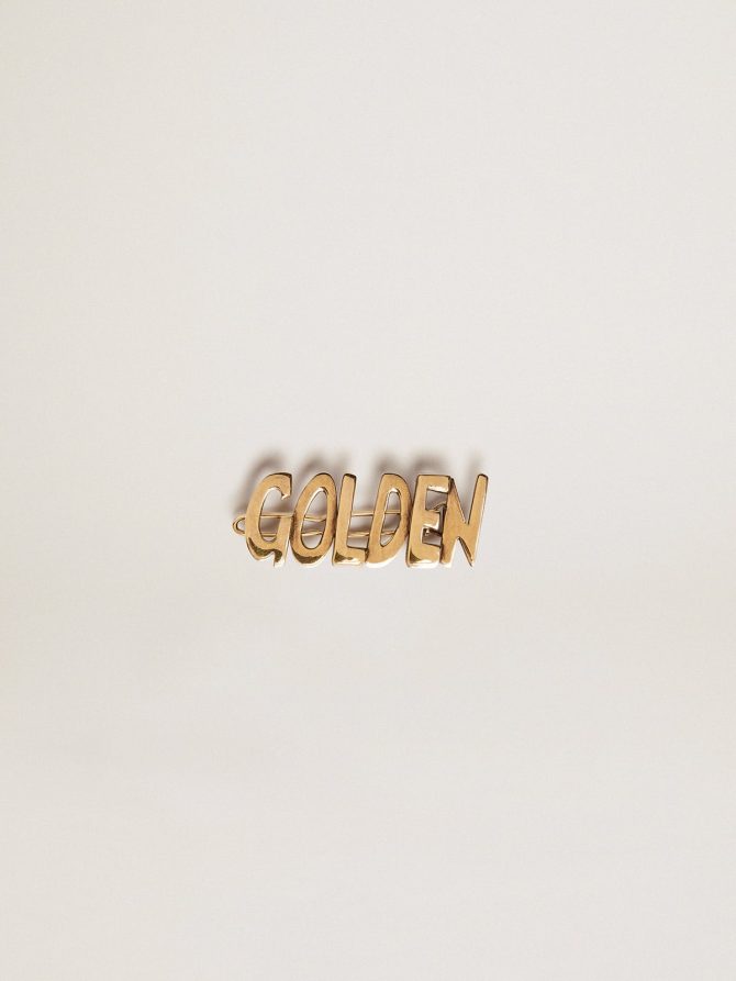 Men’s lace lock with clip in old gold color with Golden lettering