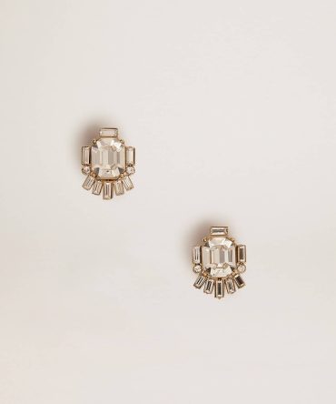 Women’s Déco stud earrings in antique gold color with crystals