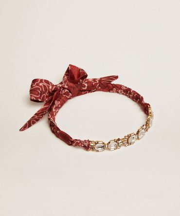 Women’s necklace in antique gold color with crystals and printed scarf