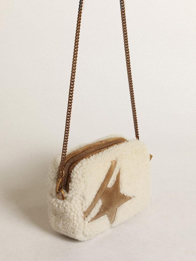 Mini Star Bag in beige shearling with suede star - Image 2