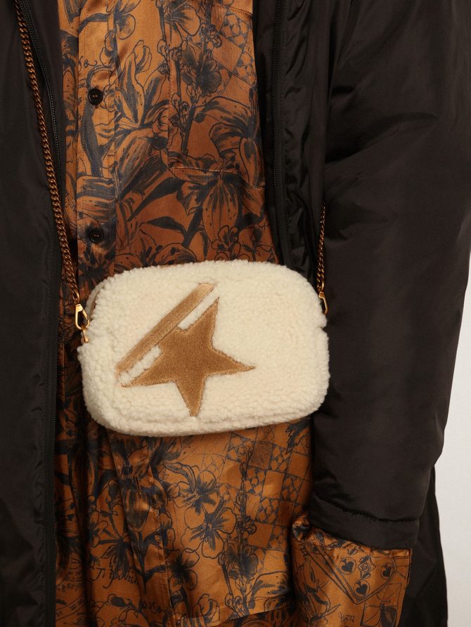 Mini Star Bag in beige shearling with suede star - Image 3