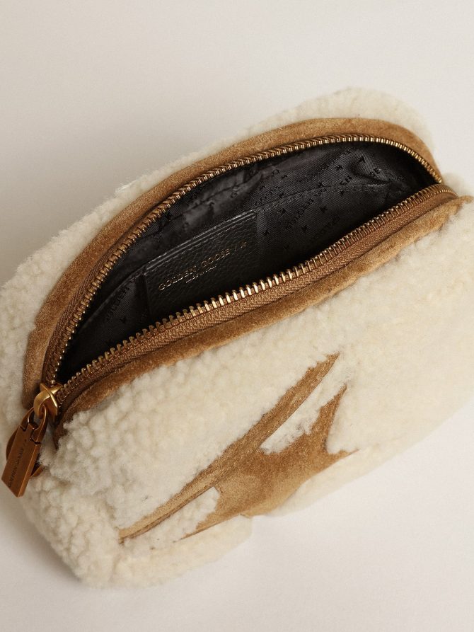 Mini Star Bag in beige shearling with suede star - Image 4