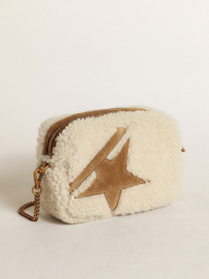 Mini Star Bag in beige shearling with suede star - Image 6