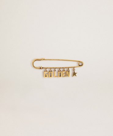 Pin in antique gold color with drop Golden lettering