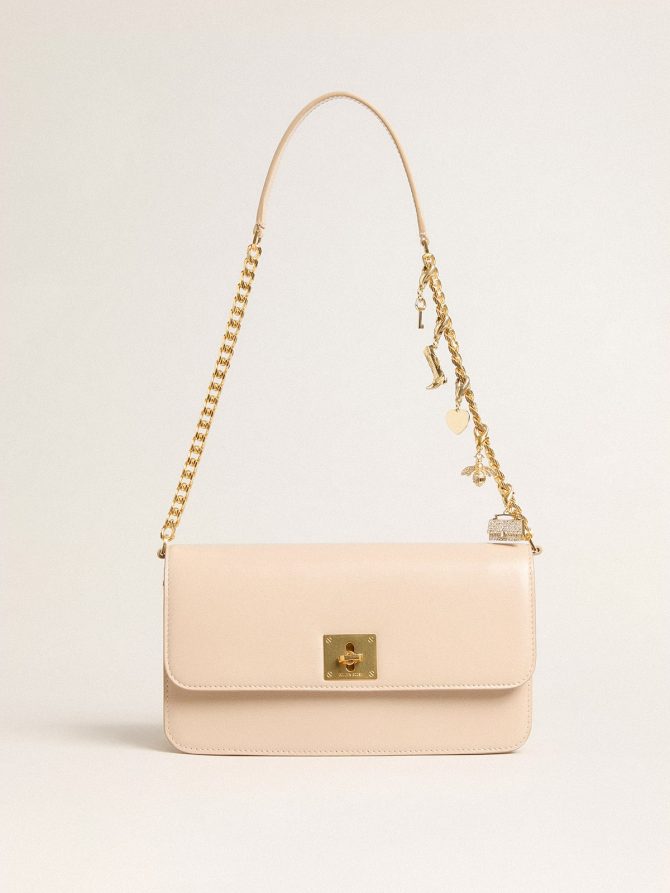 Gioia Bag in pale pink boarded leather with gold details - Image 4