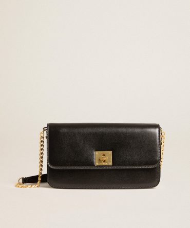 Gioia Bag in black boarded leather with gold details