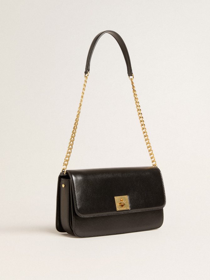 Gioia Bag in black boarded leather with gold details - Image 2
