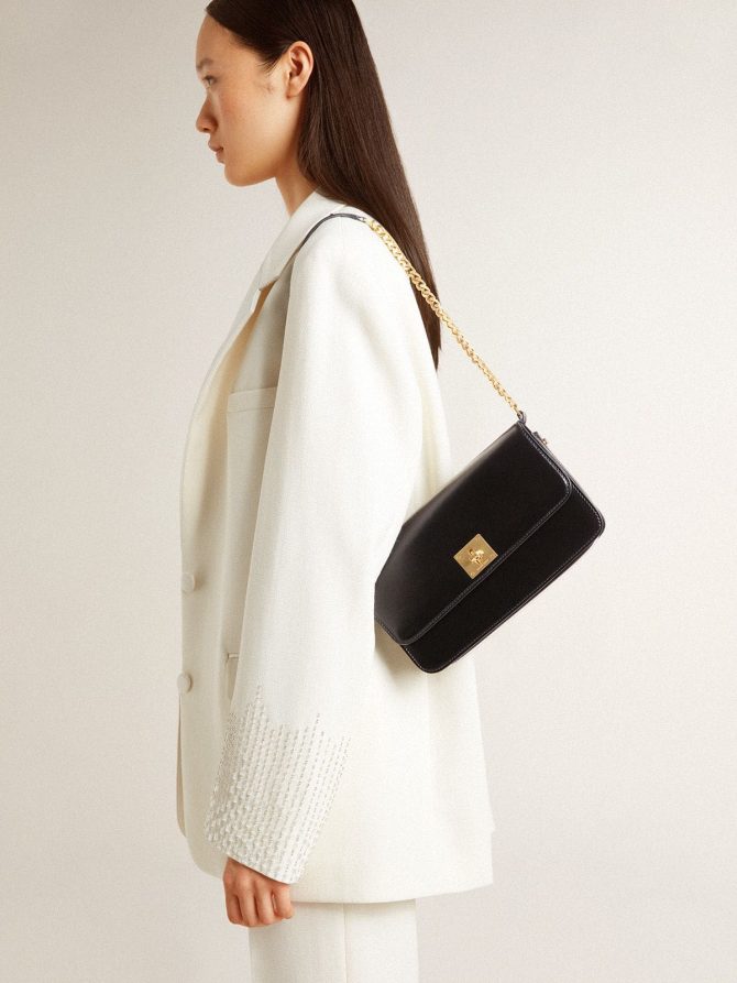 Gioia Bag in black boarded leather with gold details - Image 3