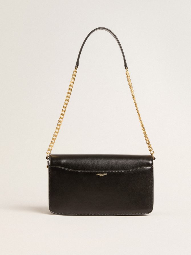 Gioia Bag in black boarded leather with gold details - Image 4