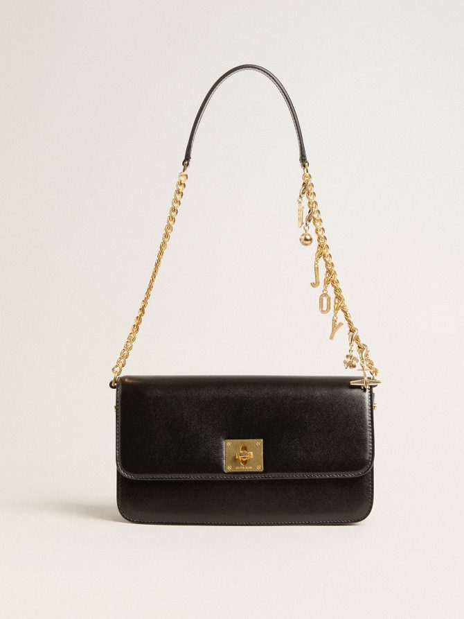 Gioia Bag in black boarded leather with gold details - Image 5