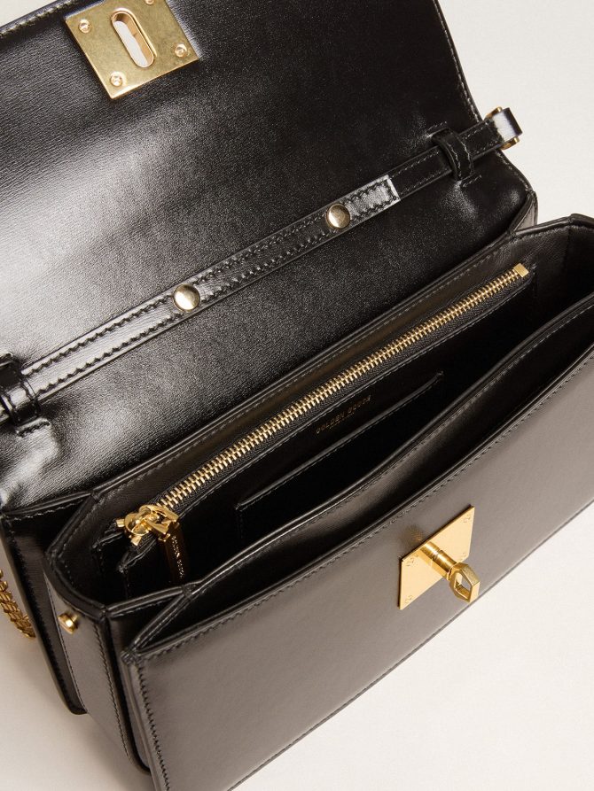Gioia Bag in black boarded leather with gold details - Image 6