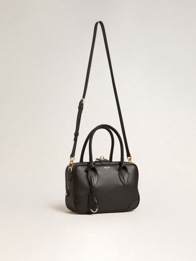 Vita Bag in smooth black leather with gold details - Image 4