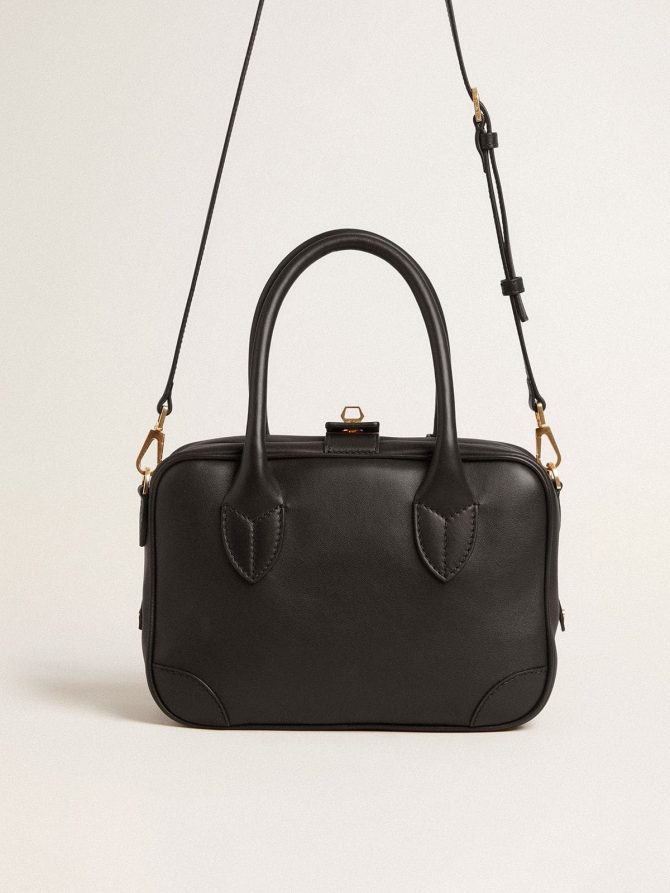 Vita Bag in smooth black leather with gold details - Image 5