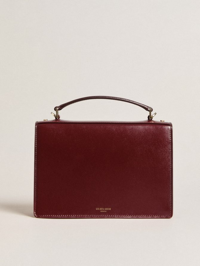 Venezia Bag in burgundy boarded leather with gold details - Image 3