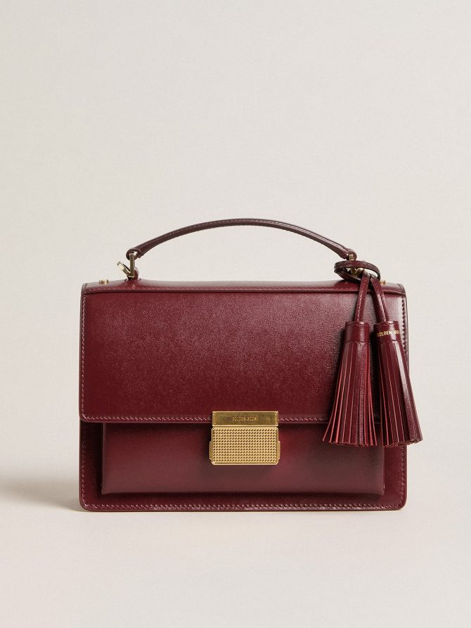 Venezia Bag in burgundy boarded leather with gold details - Image 4