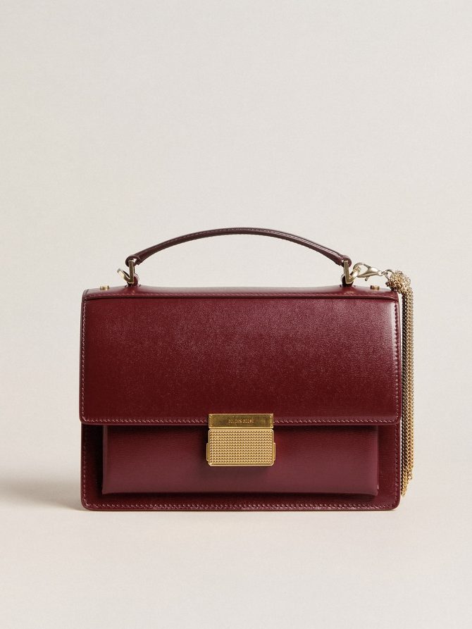 Venezia Bag in burgundy boarded leather with gold details - Image 5