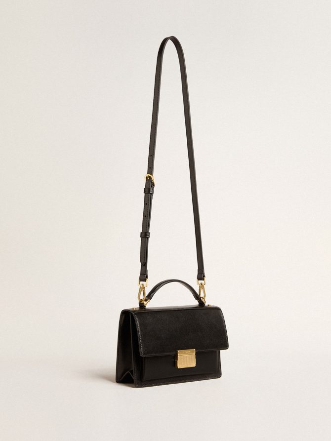 Venezia Bag in black boarded leather with gold details - Image 2