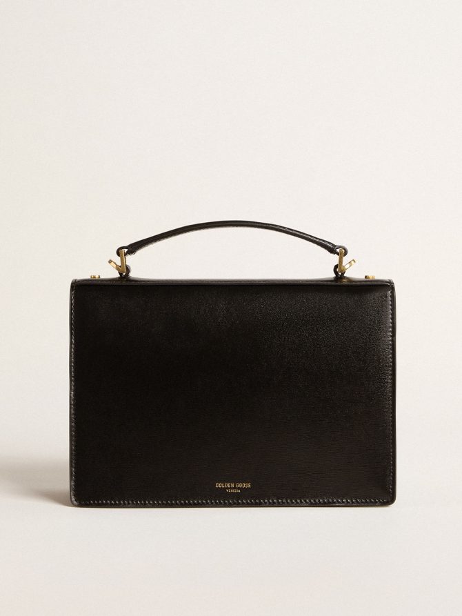 Venezia Bag in black boarded leather with gold details - Image 4
