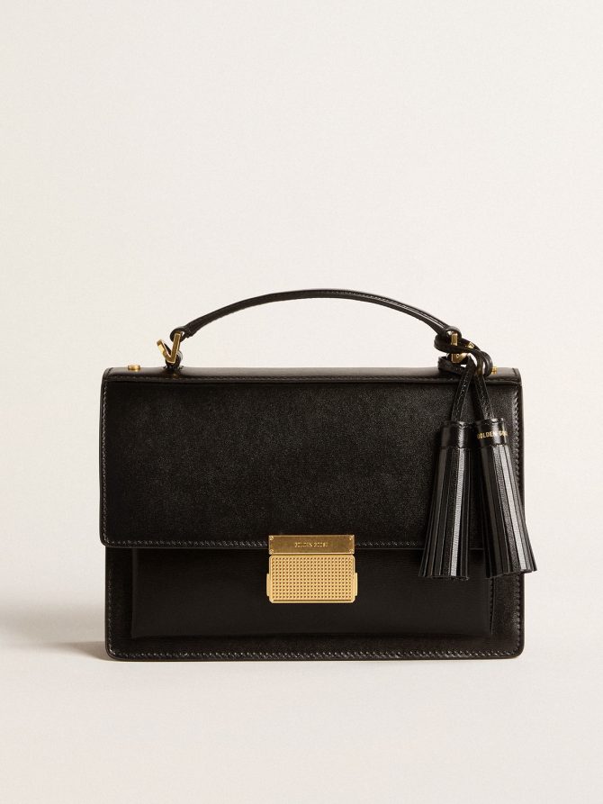 Venezia Bag in black boarded leather with gold details - Image 5