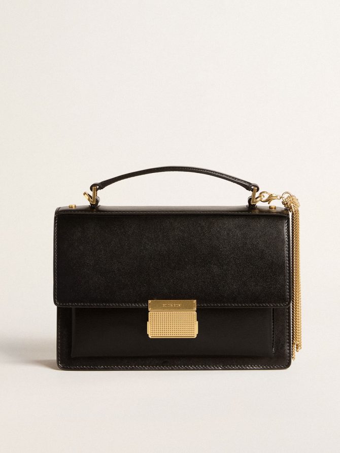 Venezia Bag in black boarded leather with gold details - Image 6