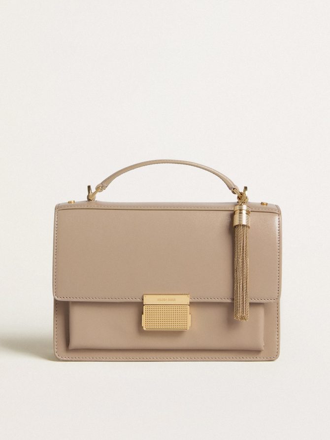 Venezia Bag in beige boarded leather with gold details - Image 7