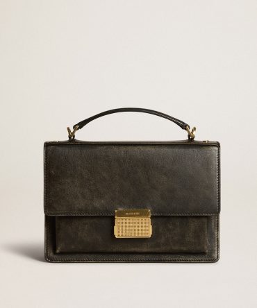 Venezia Bag in black distressed leather with gold details