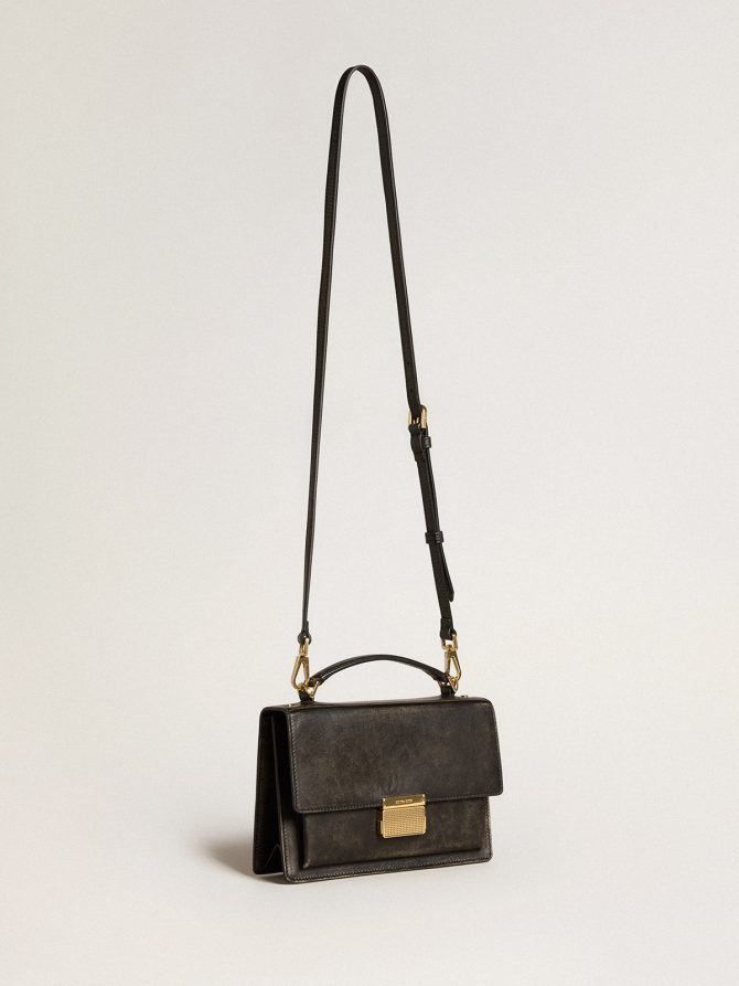 Venezia Bag in black distressed leather with gold details - Image 2