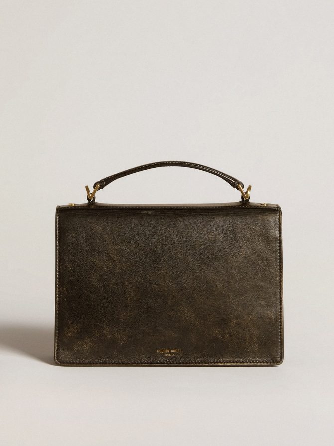 Venezia Bag in black distressed leather with gold details - Image 4