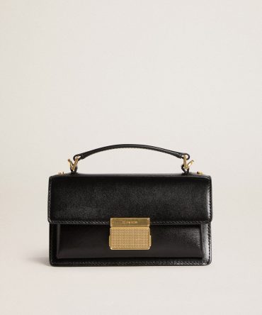 Small Venezia Bag in black boarded leather with gold details