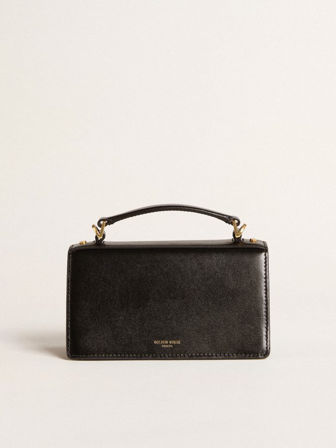 Small Venezia Bag in black boarded leather with gold details - Image 4
