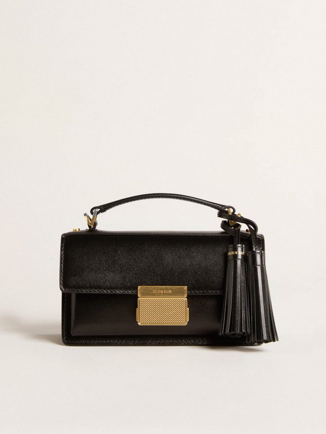 Small Venezia Bag in black boarded leather with gold details - Image 5
