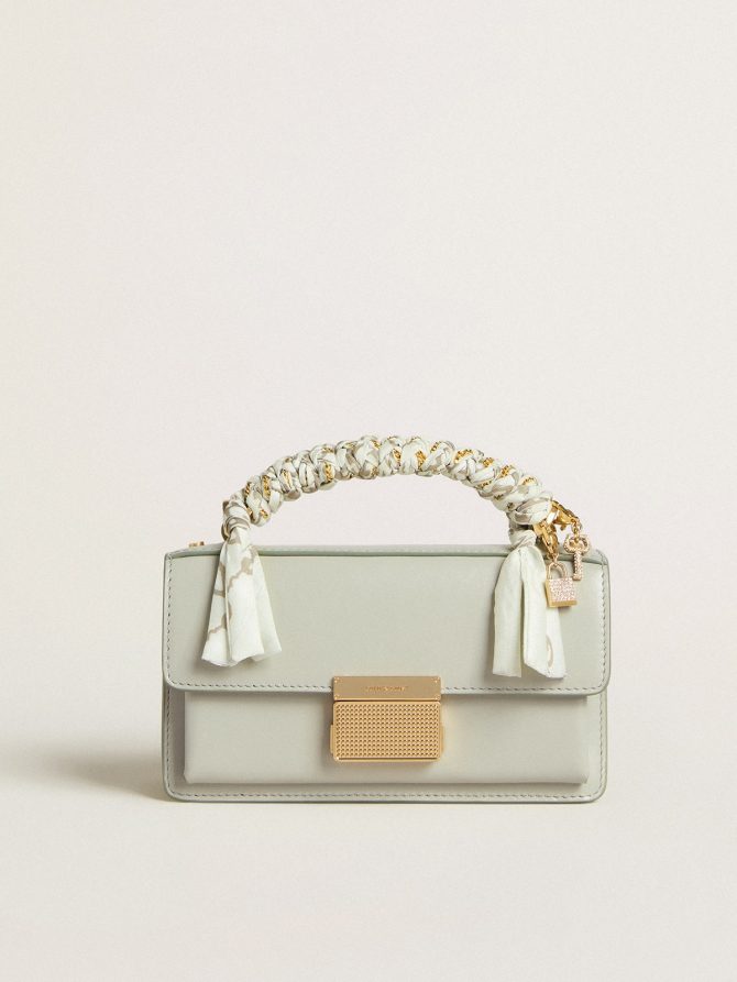 Small Venezia Bag in mineral-gray boarded leather with gold details - Image 7