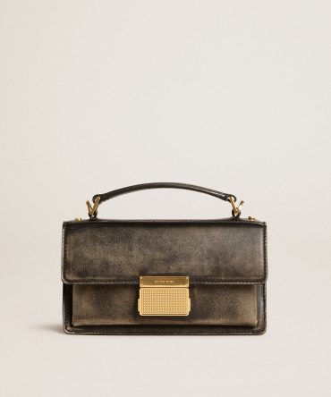 Small Venezia Bag in black distressed leather with gold details