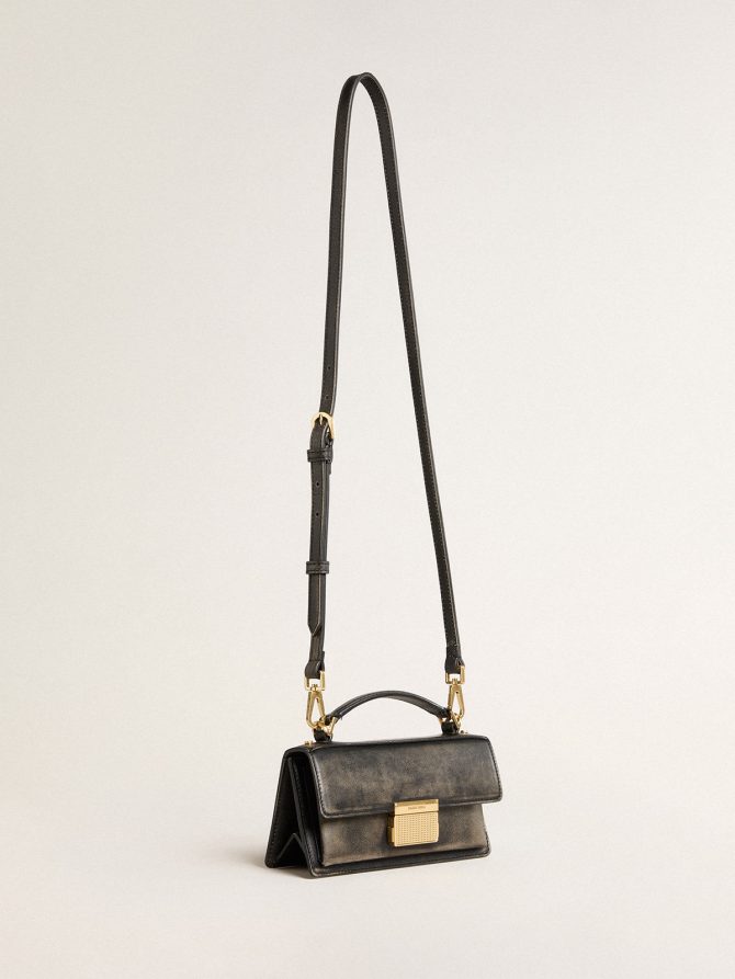 Small Venezia Bag in black distressed leather with gold details - Image 2