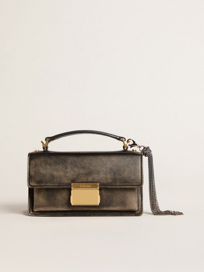Small Venezia Bag in black distressed leather with gold details - Image 5