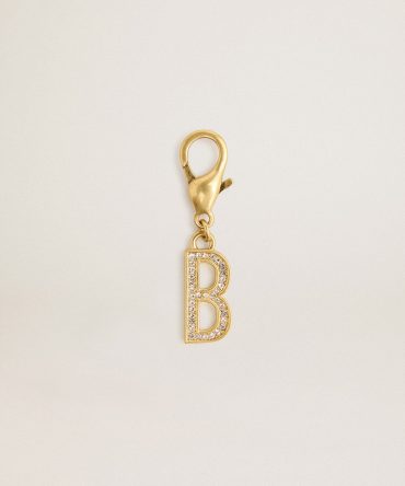 Letter B charm in gold-colored brass with crystals